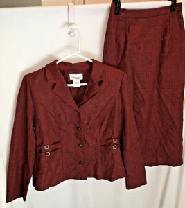 WOMENS RUST BROWN MAUVE 2 PC SET Skirt Suit Jacket SIZE 10P POLY CAREER - Picture 1 of 5