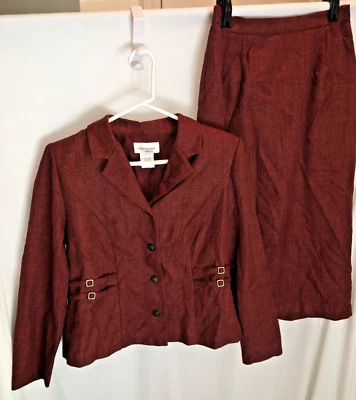 WOMENS MISS DORBY RUST BROWN MAUVE 2 PIECE SET Skirt Suit Jacket SIZE 10P 40" - Image 1 of 4