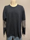 Men&#39;s PATAGONIA Blue Stripe Crew Neck Lambs Wool LS Pullover Sweater Size L