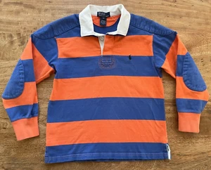 Ralph Lauren Polo Rugby Shirt Boys Size S EUC Orange Blue Stripe Classic! - Picture 1 of 3