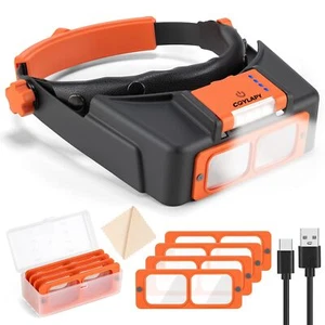Headband Magnifier with Light, Rechargeable Magnifying Glasses for Close Work - Picture 1 of 7
