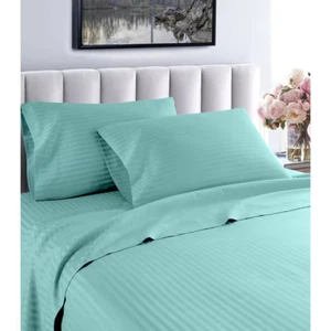 Deep Pocket Striped Sheet Set 600-Thread Count 100% Egyptian Cotton Twin XL Aqua - Picture 1 of 12
