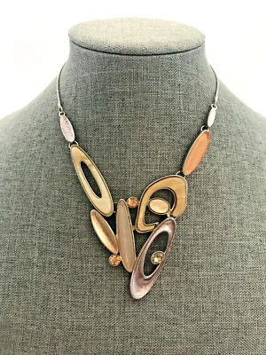 Collar llamativo vidrio esmaltado beige tostado abstracto geométrico vintage Foto 1 de 4