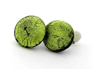 Runde Ohrclips Muranoglas, ca 2cm Durchm peridot grün Tragepolster handgefertigt - Bild 1 von 9
