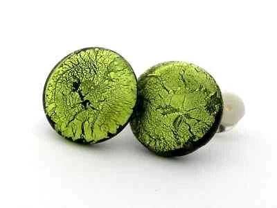 Runde Ohrclips Muranoglas, ca 2cm Durchm peridot grün Tragepolster handgefertigt - Bild 1 von 4