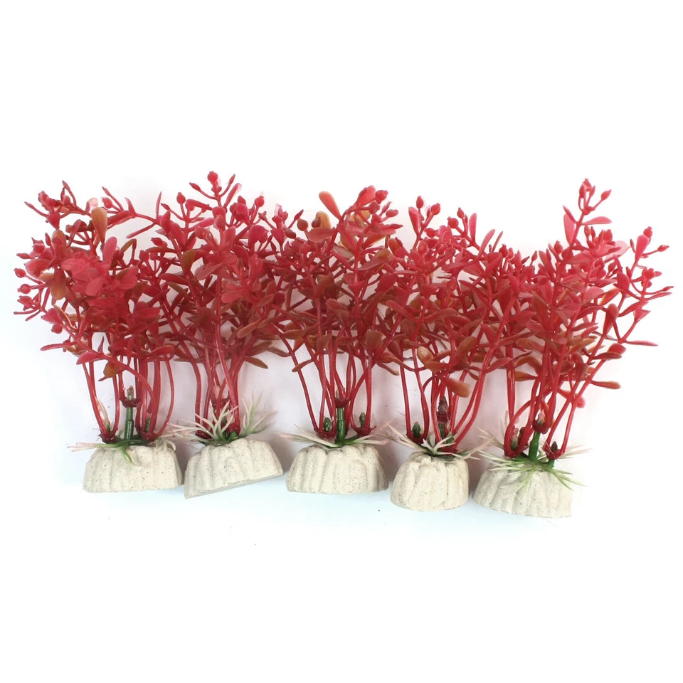 Planta de plástico rojo de 10 cm de altura 5 piezas con base de cerámica para pecera Foto 1 de 1