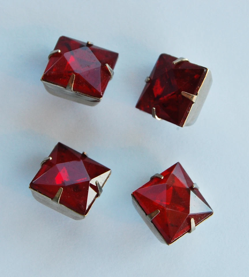 VINTAGE SQUARE GLASS BUTTONS • 12mm • SILVER SHANK • ASSORTED COLORS - Image 1 of 1