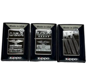 Genuine Zippo Windproof Lighter, Polished Chrome White House 3 Pack Made In USA - Picture 1 of 6
