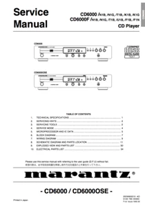 MANUAL Marantz CD Player User's Manual - CD6000SE FREE SHIPPING - Picture 1 of 1