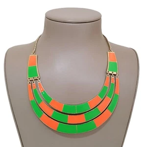 AMRITA SINGH Women's Statement Necklace Gold Plated Orange Green Enamel NWT - Picture 1 of 4