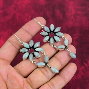 Aquamarine Gemstone Handmade 925 Sterling Silver Earrings Jewelry - Picture 1 of 4