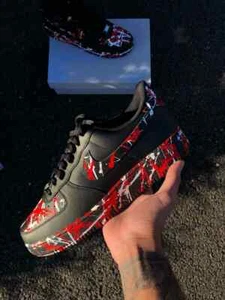 Air Force 1 Zapatos Negros Personalizados Diseño Retro Trinidad y Tobago Rojo Blanco Salpicaduras - Imagen 1 de 19