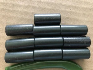 Vintage DARK BLACK Bakelite Toggle Buttons 10pcs Round Cylinder Carved - Picture 1 of 5