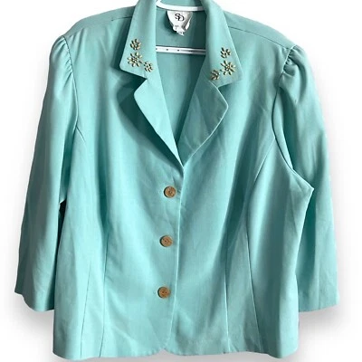 Chaqueta Blazer Sandra Darren Para Mujer 22W Azul Pastel Claro Cuentas Pascua Informal Foto 1 de 4
