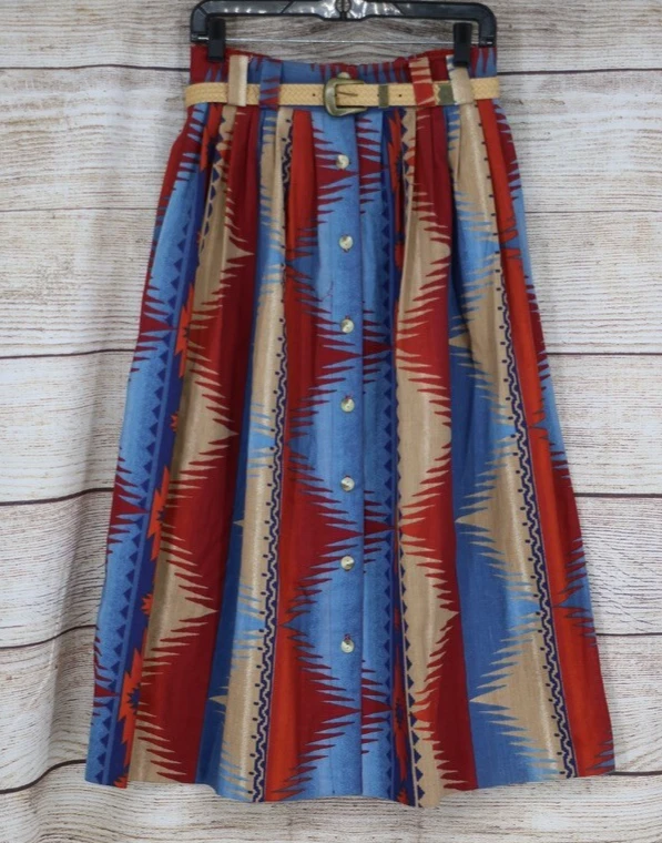 Falda midi vintage Brittany Nicole para mujer talla mediana plisada suroeste azul óxido Foto 1 de 4