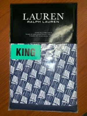 FUNDAS DE ALMOHADA RALPH LAUREN CASEY GEO ESTAMPADO AZUL MARINO/CREMA KING, NÁUTICAS NUEVAS Foto 1 de 2