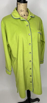 Camisa de Noche LL Bean Fleece Verde Lima Abotonada Talla Pequeña Púrpura Tubería Foto 1 de 4