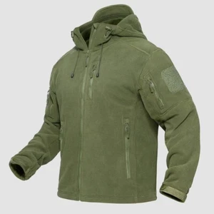 MagcoMsen Men's Fleece Hoodie Zip Jacket Military Tactical Coat Army Green 2XL - Picture 1 of 14