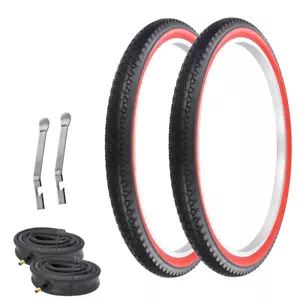 PRO+ BICYCLE WIRE BEAD TIRE 26 x 2.125 BLACK/RED HEAVY DUTY DIAMOND TREAD 6PCS - Picture 1 of 1