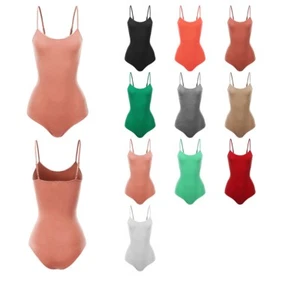 FashionOutfit Women's Solid Crew Neck Adjustable Spaghetti Strap Bodysuit - Picture 1 of 56