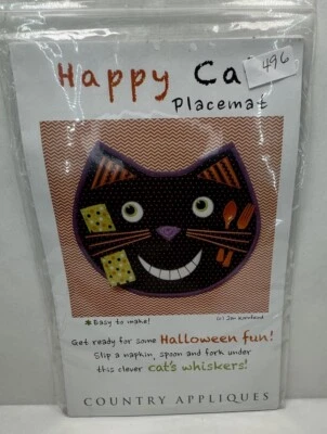 Arte popular primitiva bigodes de Halloween padrão placemat gato feliz - Imagem 1 de 3