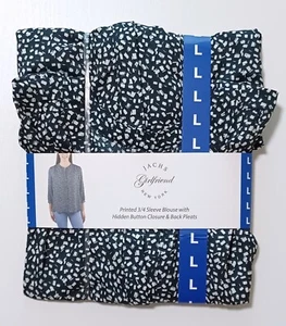 Jachs Girlfriend Women's Printed 3/4 Sleeve with Hidden Button Blouse, Black, L - Picture 1 of 4