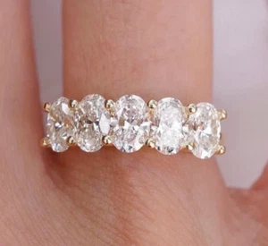 Five Stone Prong Set Moissanite Band 6x4 mm Oval Bridal Band 10k Yellow Gold - Picture 1 of 6