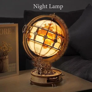 ROKR Luminous Wooden Globe 3D Puzzle LED Light Mechanical Model Kit Xmas Gift - Picture 1 of 13