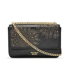 Victoria's Secret Black Gold Laser Cut Bond Street handbag bag chain strap NEW - Picture 1 of 3