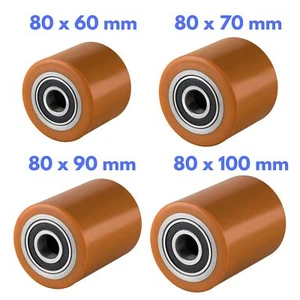 Hubwagenrollen Polyurethan braun 80 x 60, 70, 90, 100 mm Achse 12 17 20 25 mm - Bild 1 von 15