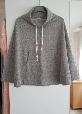 Poncho femme gris chiné à manches, poche, liens au col. Taille S/M. 36/38. Gémo - Photo 1/4