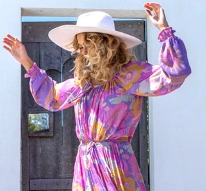 Nine Lives Bazaar ~ Scarlett Purple Pink Paradise Blouse AU 16 18 US 12 XL XXL - Foto 1 di 17