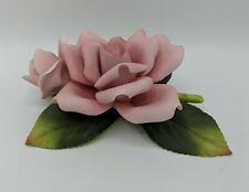Andrea by Sadek Porcelain Flower Pink Rose with Bud and Green Leaves