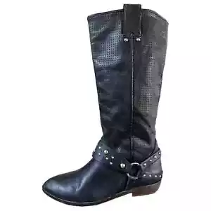LUCKY BRAND JESSIE Knee High Studded Harness Riding Boots in Navy Blue 9 NEW - Picture 1 of 5