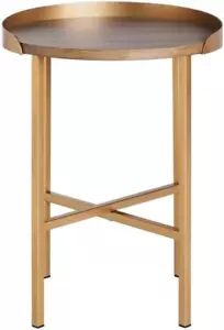Home Prague Rustic Light Grey Oak and Gold round Side Table - Picture 1 of 4