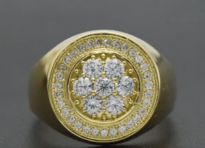 Real Solid 10K Yellow Gold Mens Round Micro Pave Ring 17.2mm ALL Sizes - Picture 1 of 6