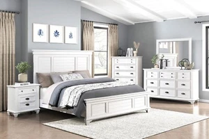 NEW Queen King 5PC Modern Rustic White Farmhouse Bedroom Transitional B/D/M/N/C - Picture 1 of 13