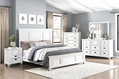 NEW Queen King 5PC Modern Rustic White Farmhouse Bedroom Transitional B/D/M/N/C - Image 1 of 4