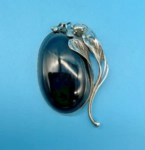 ELEGANTE OVALE VINTAGE BROSCHE MASSIV SILBER & ONYX - IDEALES WEIHNACHTSGESCHENK 🎁 - Bild 1 von 6