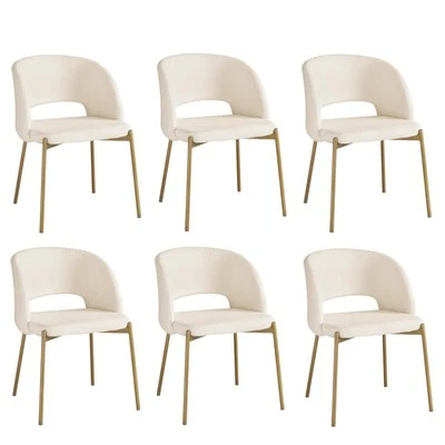 Oikiture 6x Armchair Dining Chair Accent Chairs Tub Armchairs Sherpa White&Gold - image 1 of 4