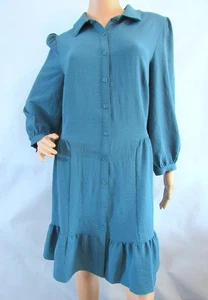 Hemdkleid Tahari Größe 14 einfarbig türkisblau 3/4-Ärmel Knopfleiste - Bild 1 von 10