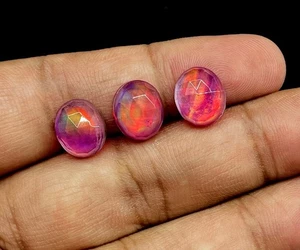 Aurora Opal Doublet, Aurora Fire Opal Rose Cut Oval Cabochon, 11x9 MM 1 Piece - Picture 1 of 5