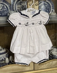 Vintage Friedknit Creations Smocked Sailor Dress 3m  - Picture 1 of 3