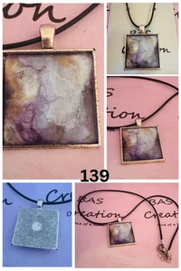 One of a kind Hand-Painted Fluid Art Square Cabochon Necklace - Picture 1 of 6