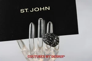 Anillo abovedado esmaltado negro St John Knits/cristales de Swarovski negros 7,0 nuevo con etiquetas - Imagen 1 de 1
