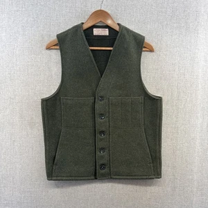 VINTAGE CC Filson Mackinaw Virgin Wool Vest Mens Small Green Pockets USA Adult* - Picture 1 of 13