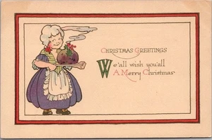 Postal madre vintage de saludos de navidad en relieve con pudín 1915 CA Cancelar - Imagen 1 de 2