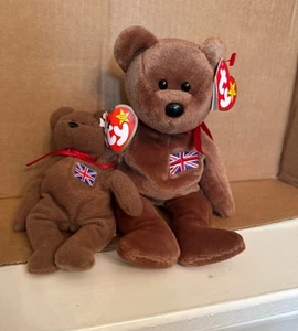 NWT Ty Beanie Baby Teddy Bear Britannia (Made In Indonesia) and Teenie Beanie - Picture 1 of 3