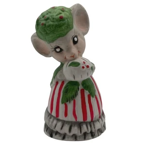 Vtg Jasco Critter Bells 1980 Christmas Mouse Bisque Porcelain Holiday Bell w Tag - Picture 1 of 13