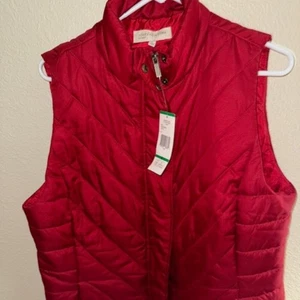Jones New York Signature Red Full Zipper Vest With Two Snap Pockets - Picture 1 of 7